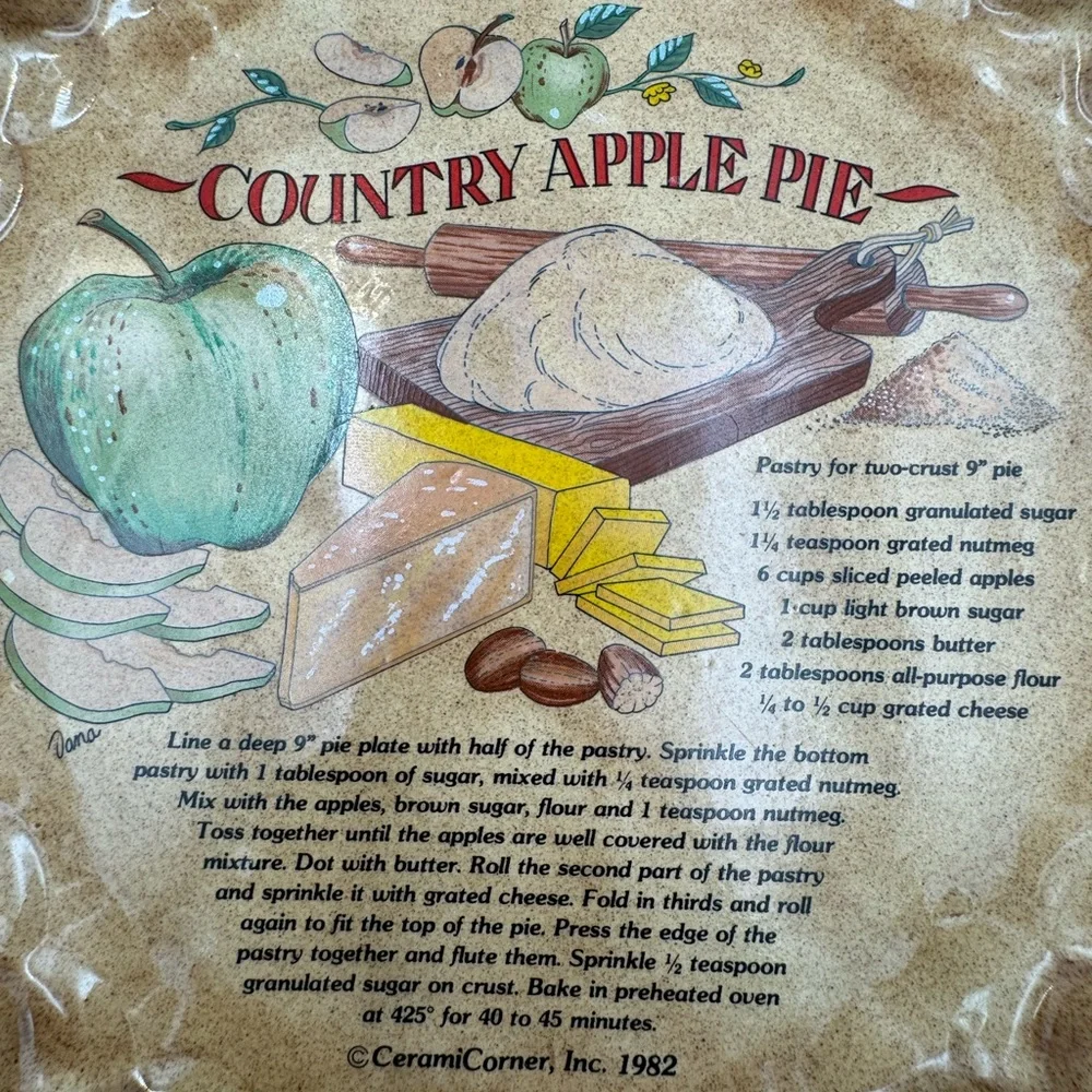 Vintage CeramiCorner Apple Pie Plate Recipe Dish‎ 1982 Fluted Pan